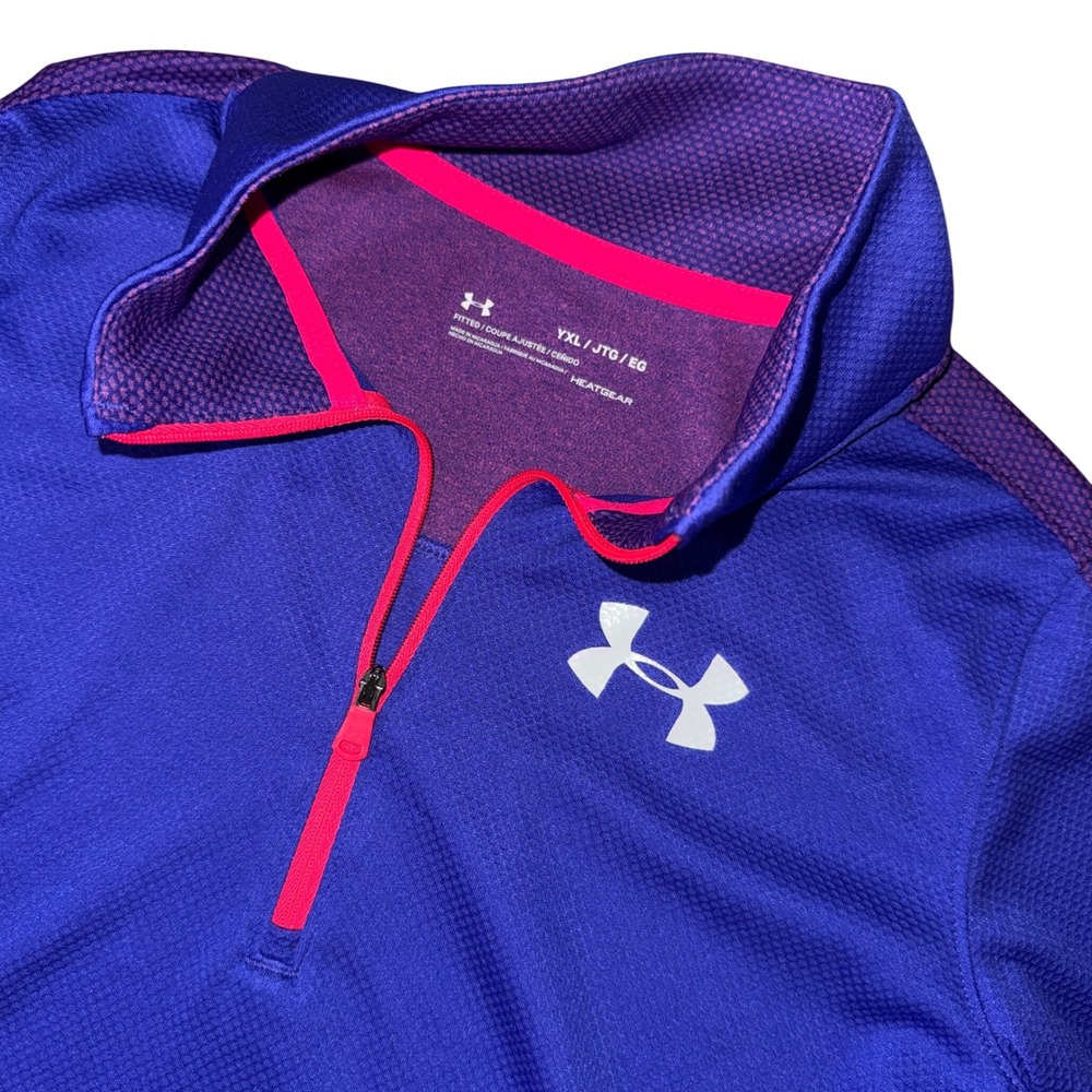 Under Armour 1/4 Zip Pullover YXL Purple Pink HeatGear Long Sleeve Logo Shirt